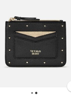 Victoria's Secret Black Card Wallet with Gold Accent studs and Keychain NWOT